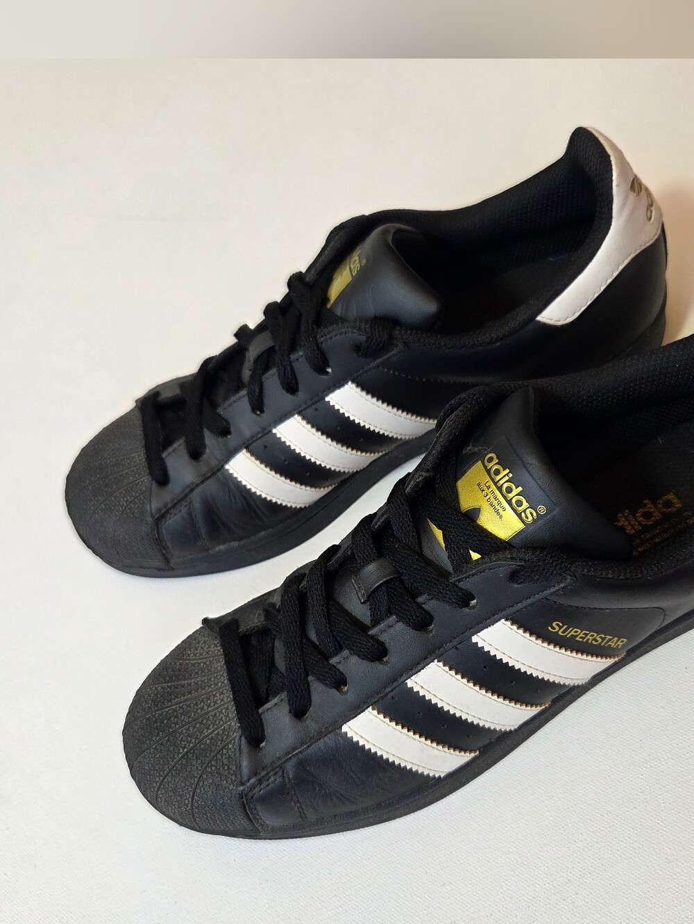 Adidas Superstar B27140 Mens 10 Black White Gold Leather Shell Toe Sneakers - Picture 5 of 9